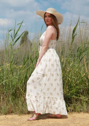 Maxi Spaghetti dress with gold Lurex - Cream