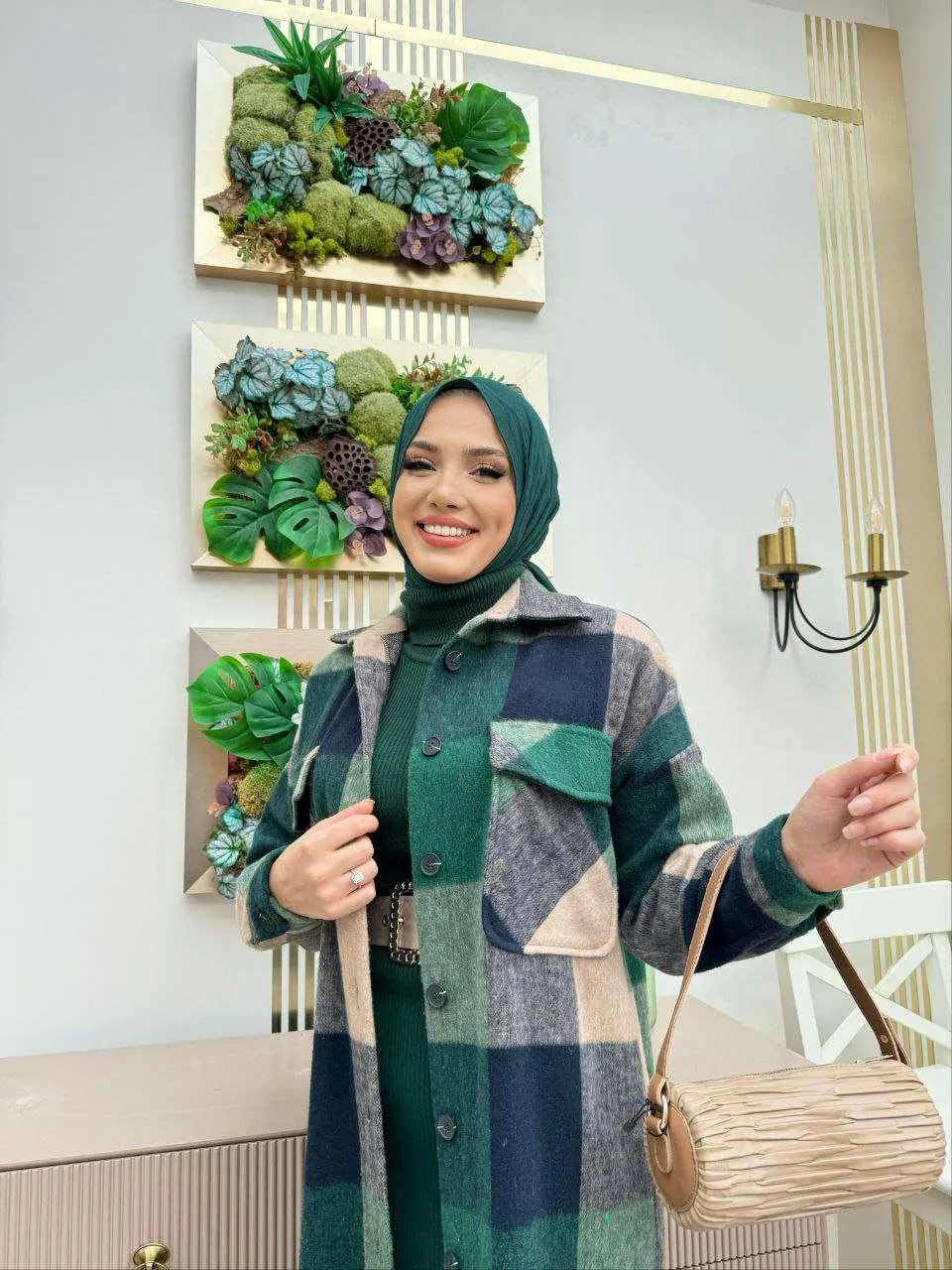 Maxikleider langarm winter mit rollkragen mit Karierte Jacke