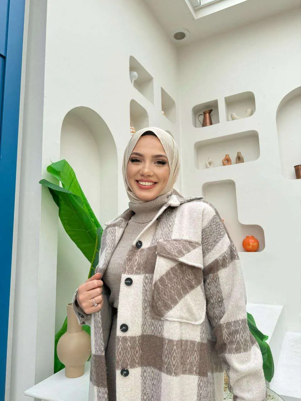 Maxikleider langarm winter mit rollkragen mit Karierte Jacke