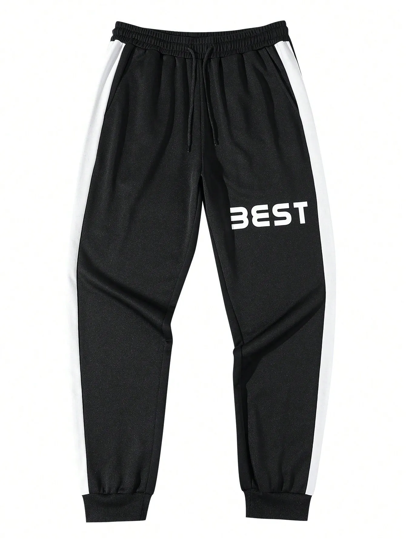 Men's Color Block Side Stripe Letter Printed Hoodie And Sweatpants Sportswear Suit