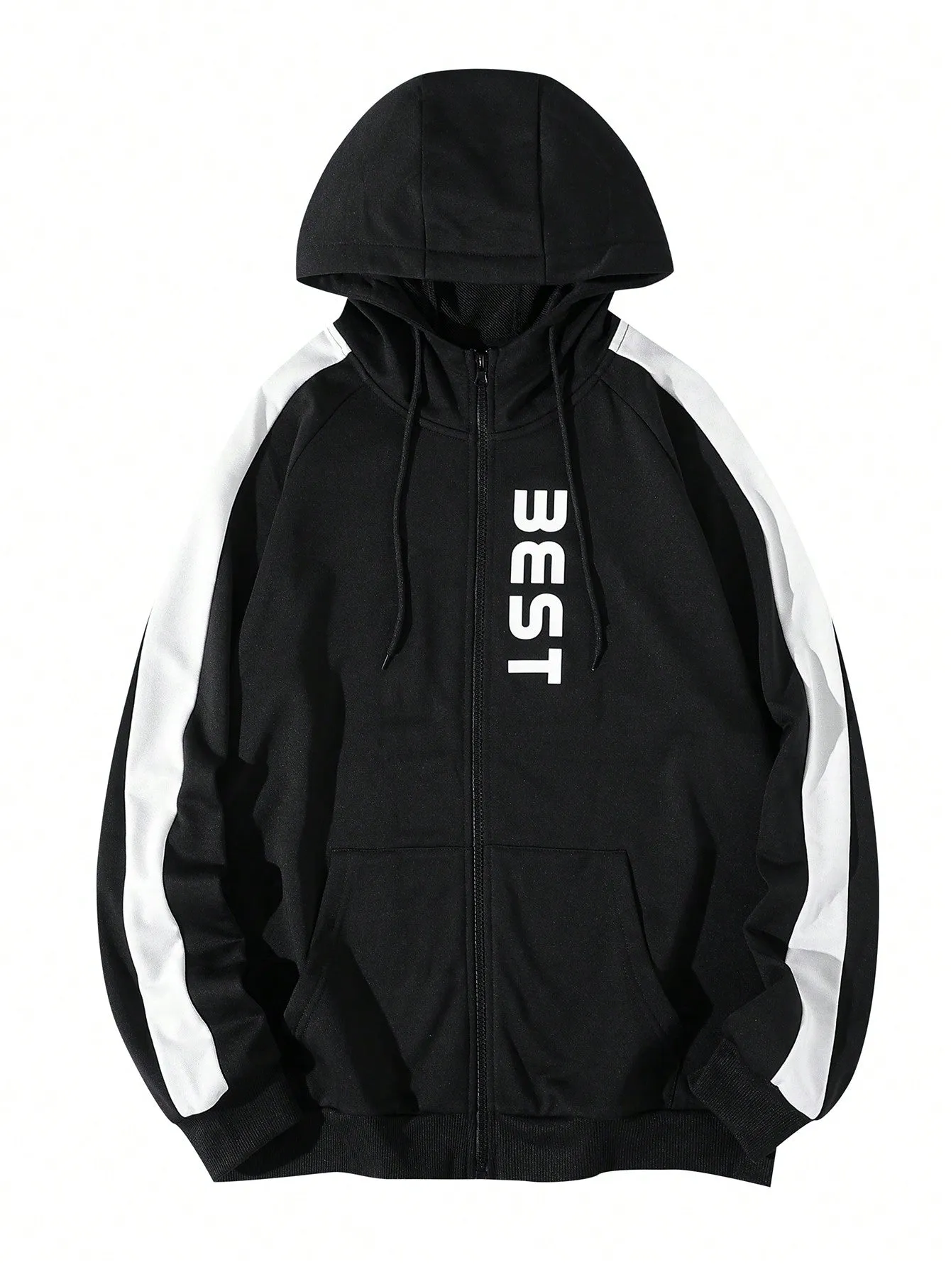 Men's Color Block Side Stripe Letter Printed Hoodie And Sweatpants Sportswear Suit