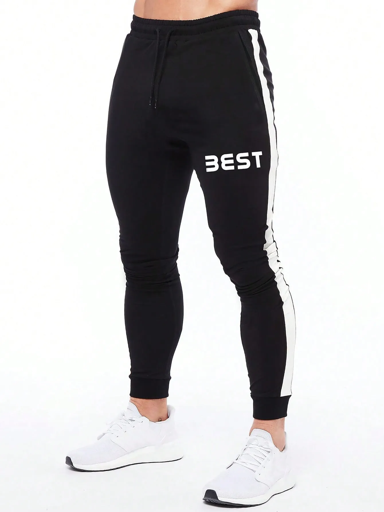 Men's Color Block Side Stripe Letter Printed Hoodie And Sweatpants Sportswear Suit