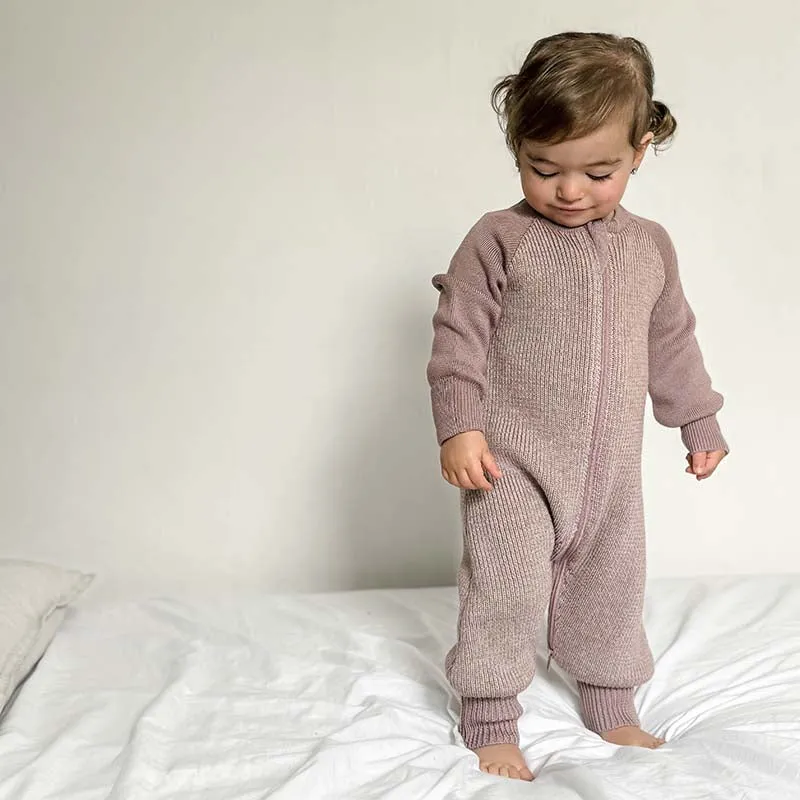 Merino Knitted Baby Sleepsuit Lilac