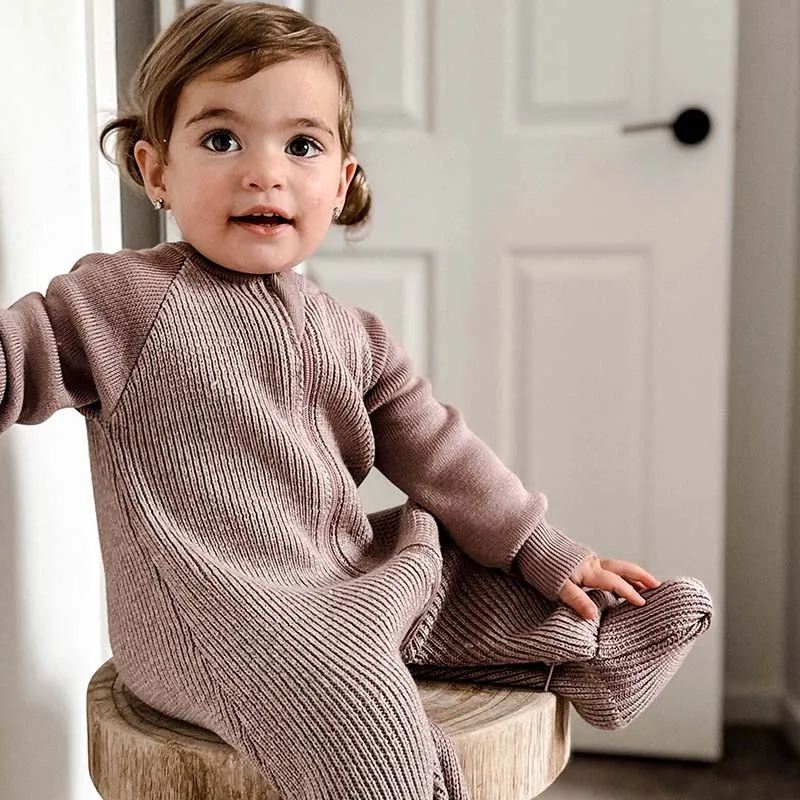Merino Knitted Baby Sleepsuit Lilac