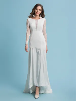 Mermaid / Trumpet Wedding Dresses Round Neck Court Train Lace Full Sleeves Casual Vintage