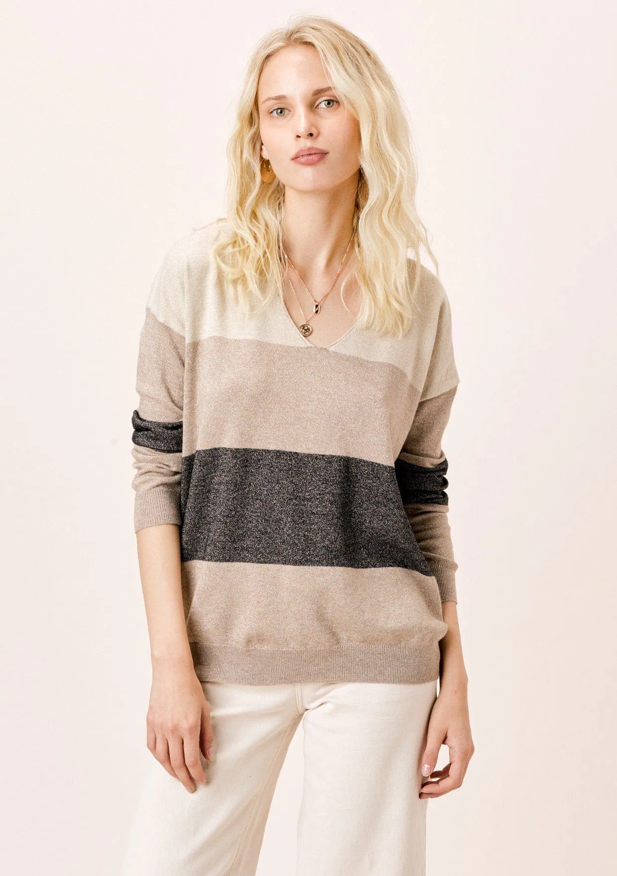 Mia Metallic Striped Sweater