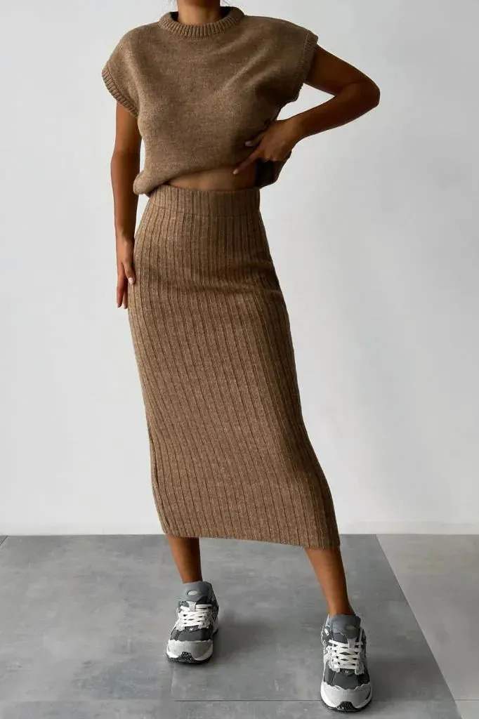 Mila Two-piece set: cardigan   knitted skirt