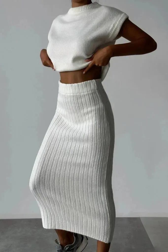Mila Two-piece set: cardigan   knitted skirt