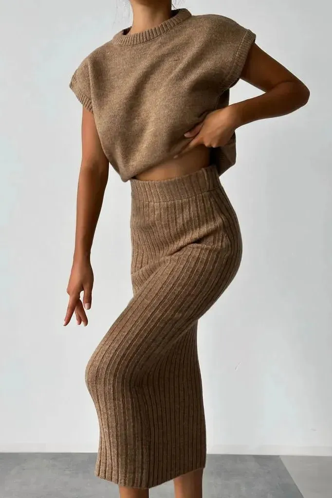 Mila Two-piece set: cardigan   knitted skirt