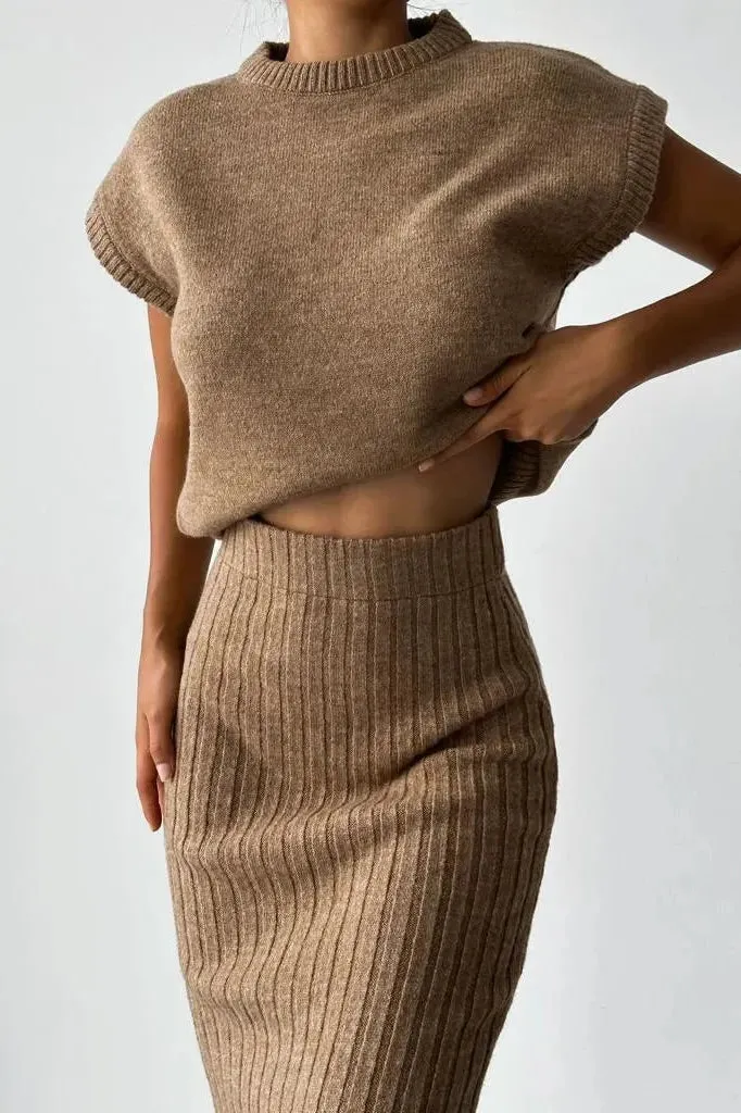 Mila Two-piece set: cardigan   knitted skirt