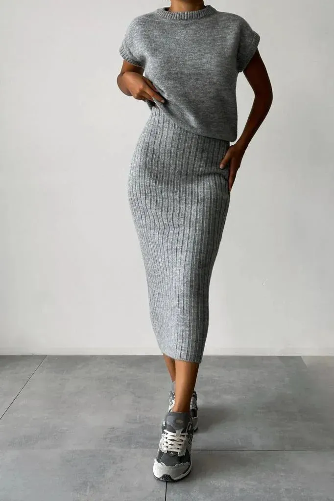 Mila Two-piece set: cardigan   knitted skirt