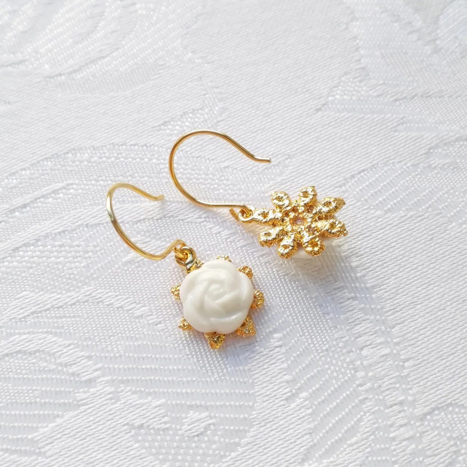 Mini Porcelain Camellia Flower Charm Earrings