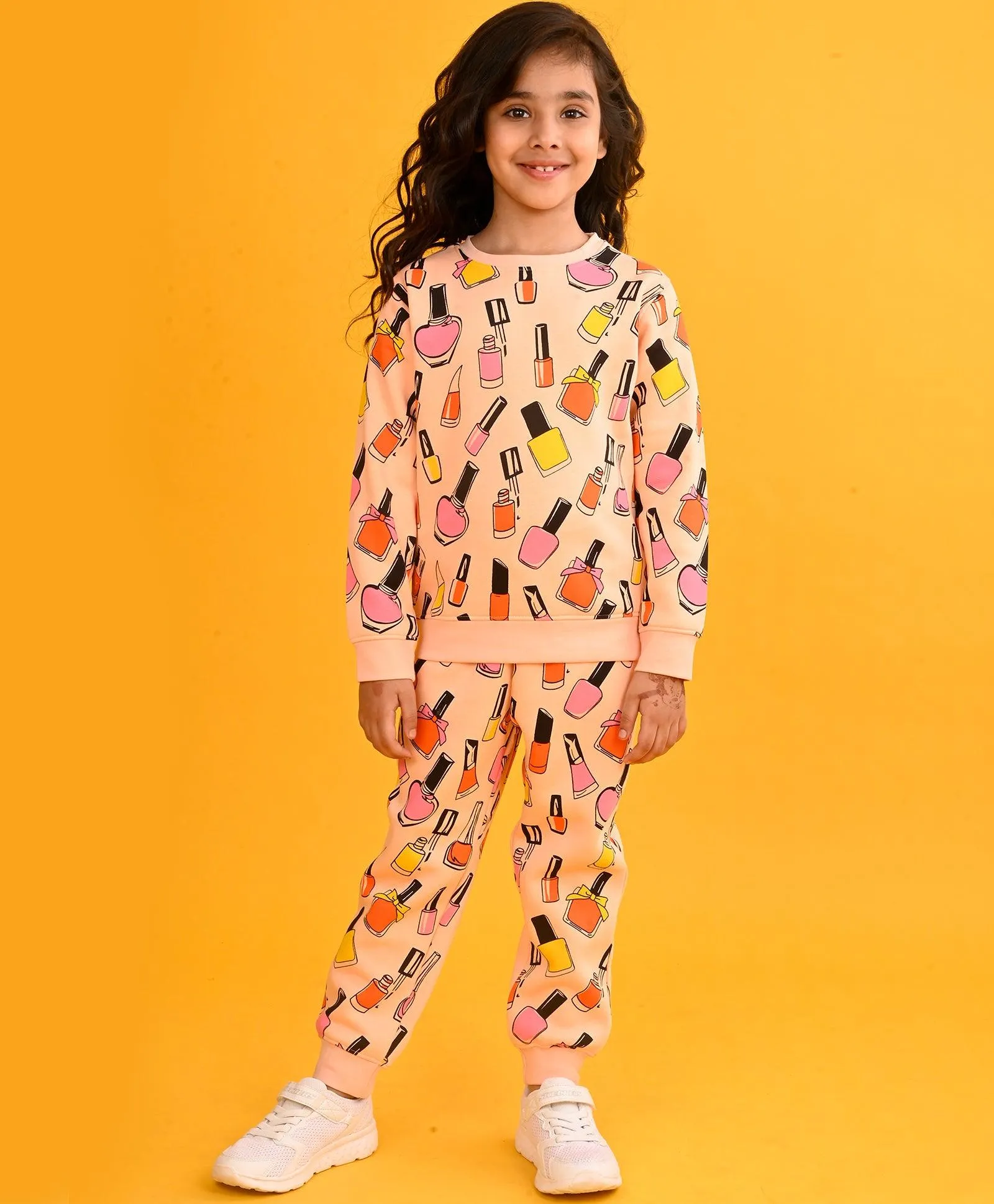 NAIL PAINT PEACH GIRLS SWEATSHIRT FLEECE JOGGER SET - PEACH