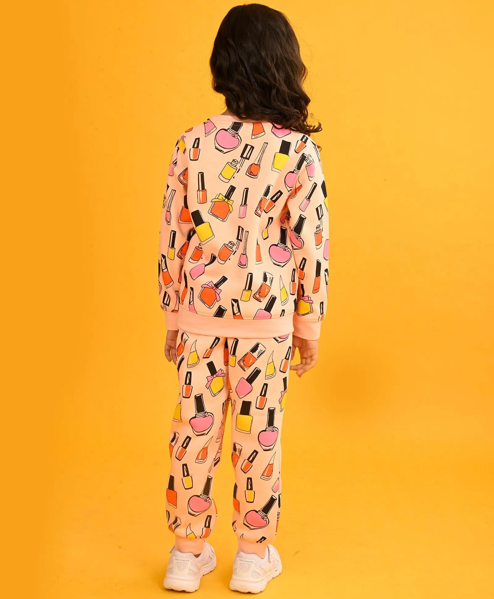 NAIL PAINT PEACH GIRLS SWEATSHIRT FLEECE JOGGER SET - PEACH