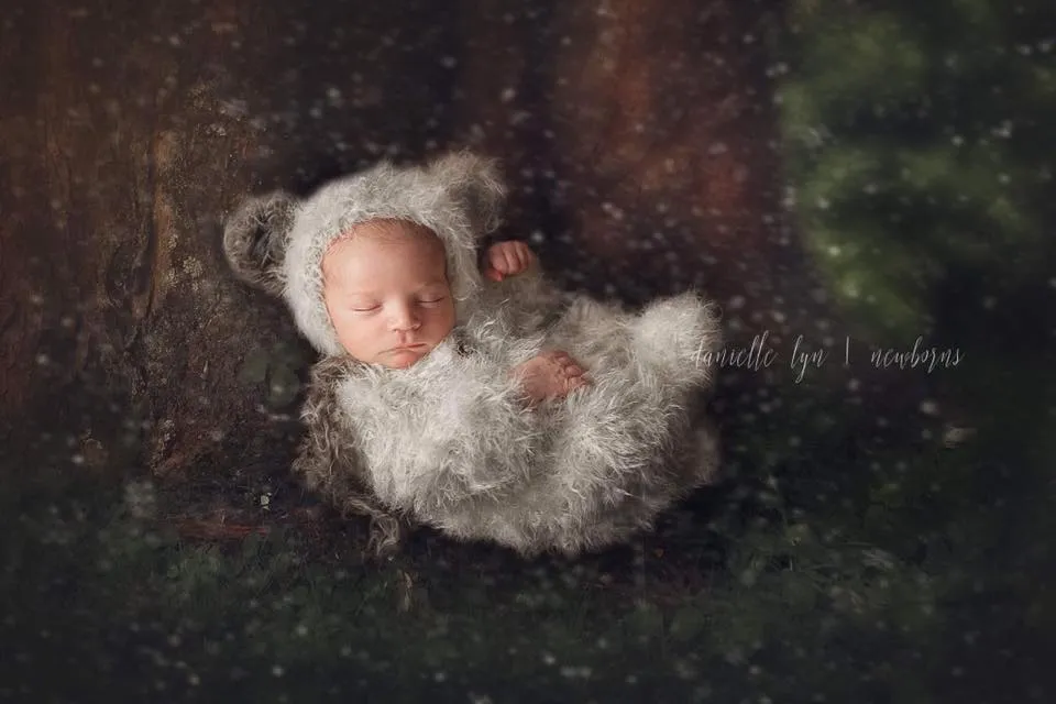 Newborn Panda Bear Furry Bonnet & Footed Romper Set