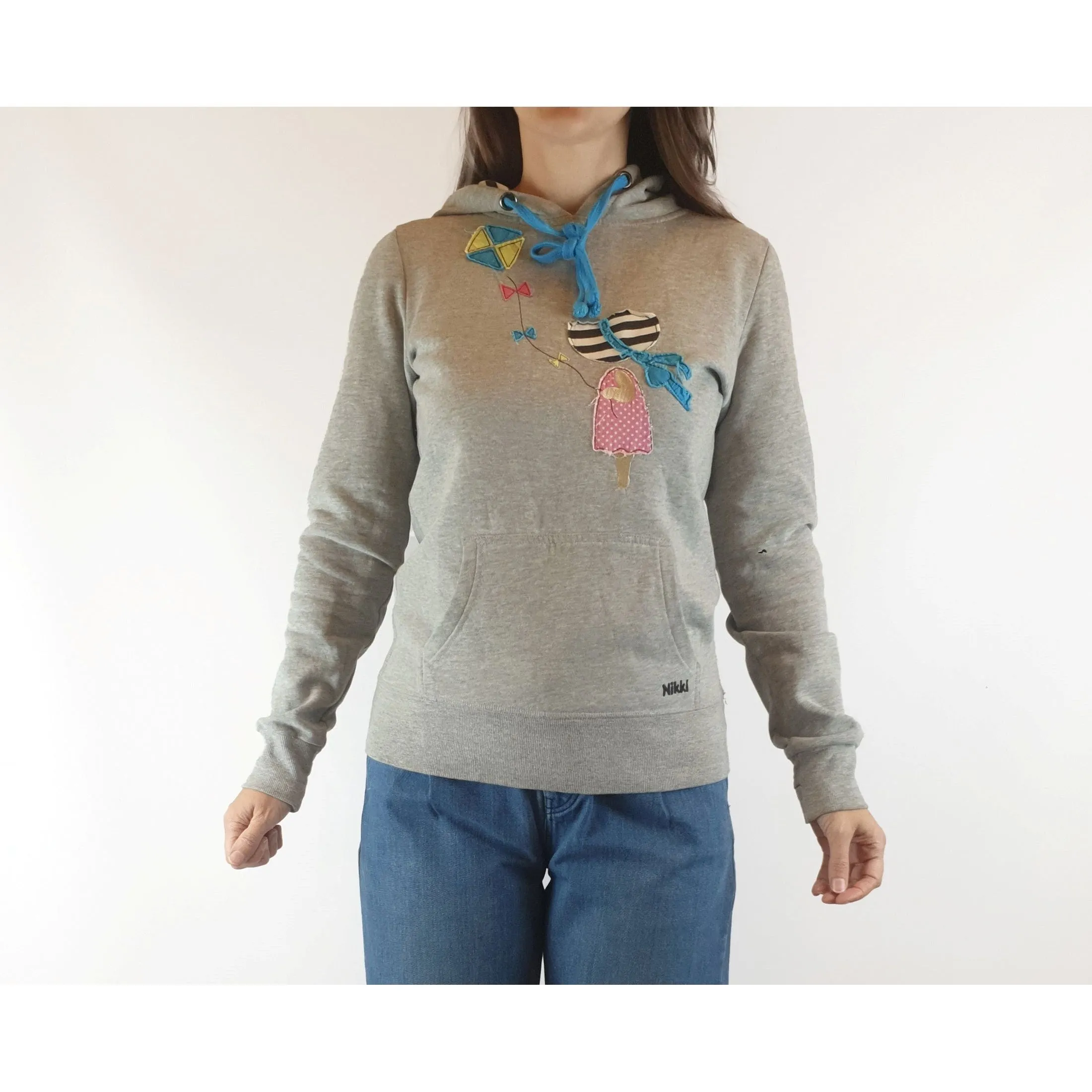 Nikki grey hoody jumper with cute kite flying kite front patttern size 8