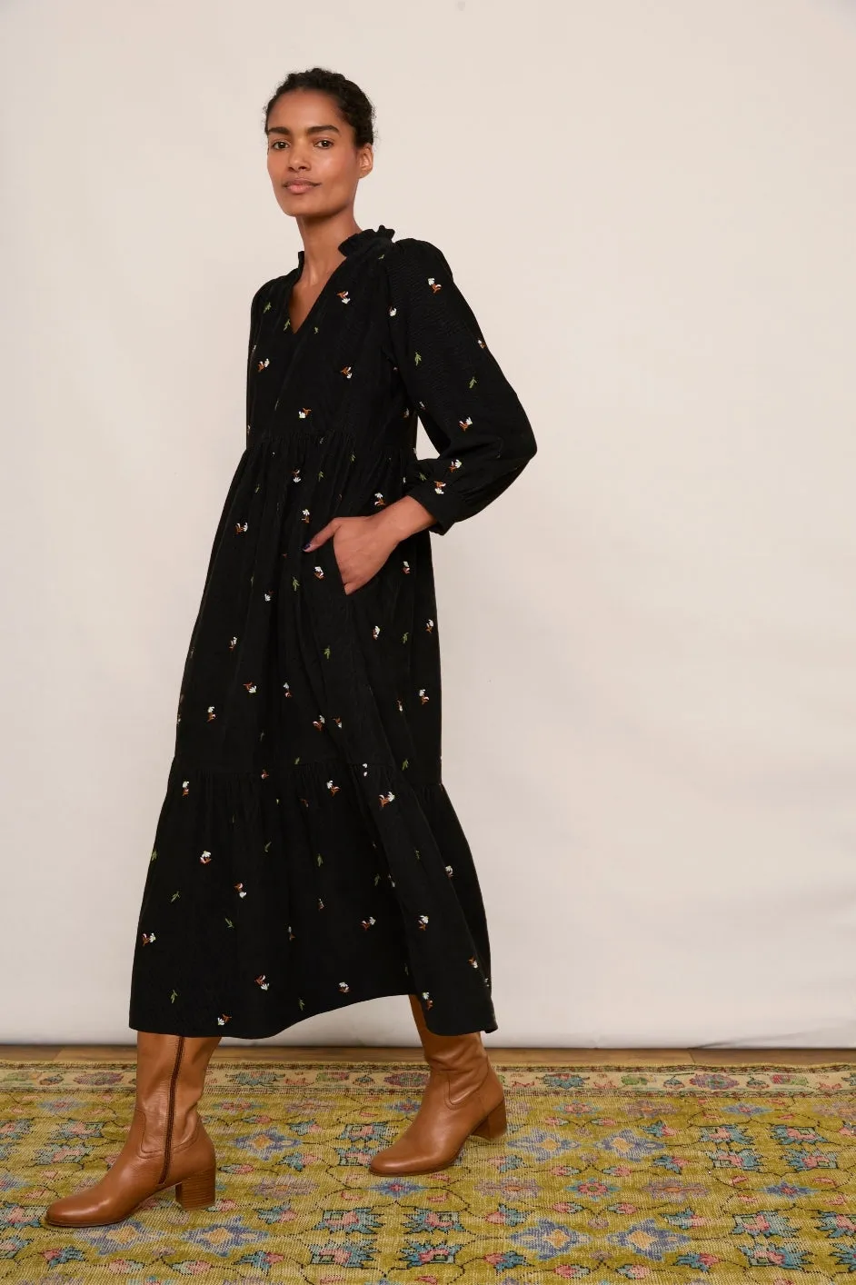 Nina Embroidered Cord Dress - Black/Multi
