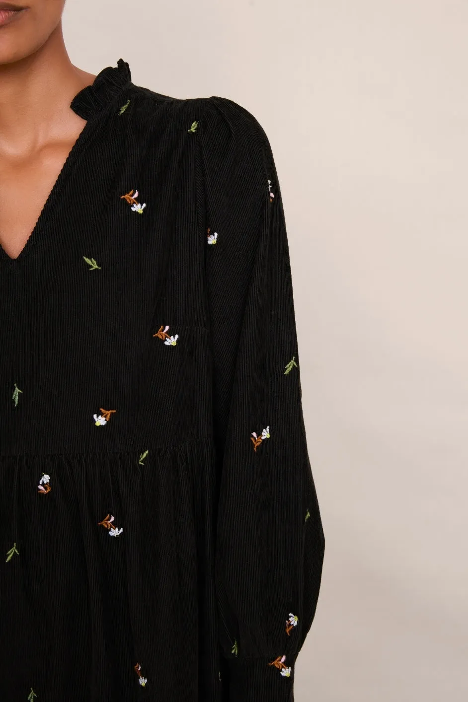 Nina Embroidered Cord Dress - Black/Multi