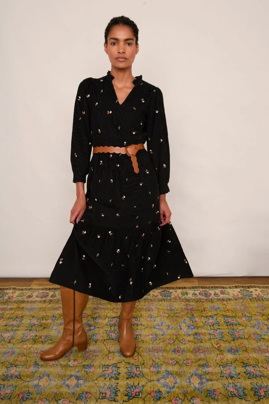 Nina Embroidered Cord Dress - Black/Multi