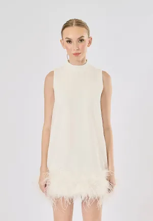 Olympia White Feather Stitching Mini Dress