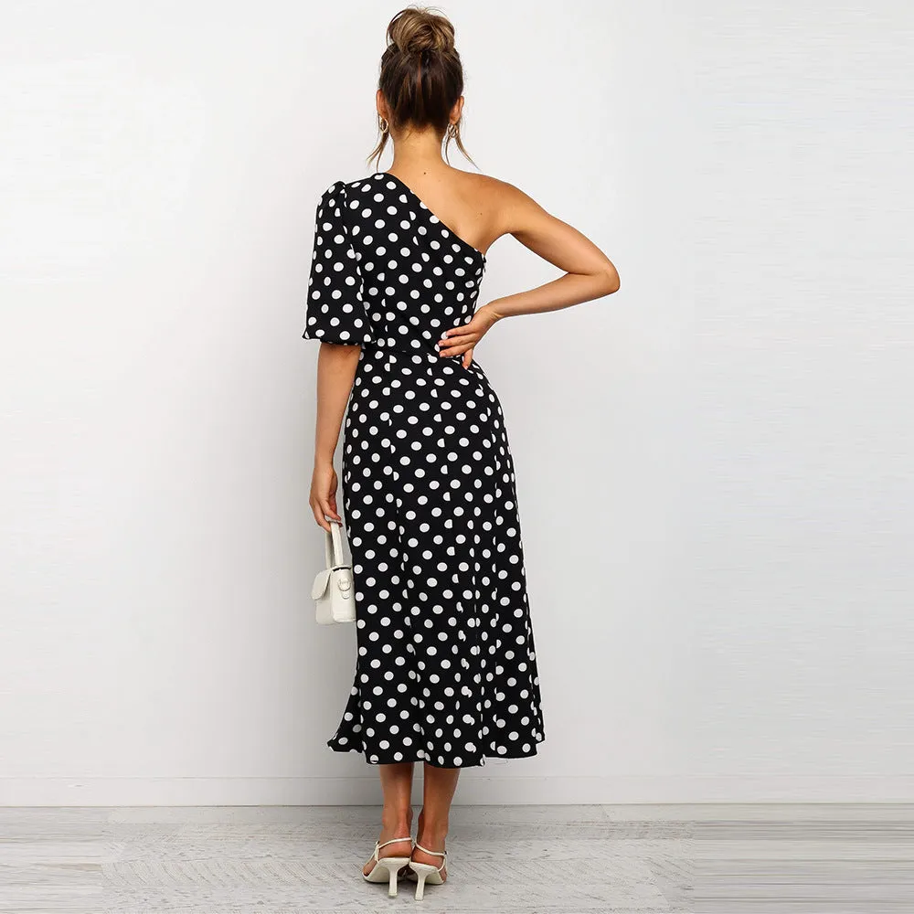 One Shoulder Daisy Floral Split Midi Dresses