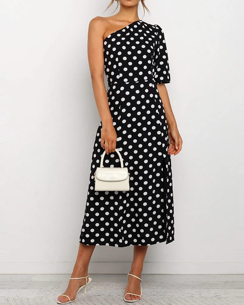 One Shoulder Daisy Floral Split Midi Dresses