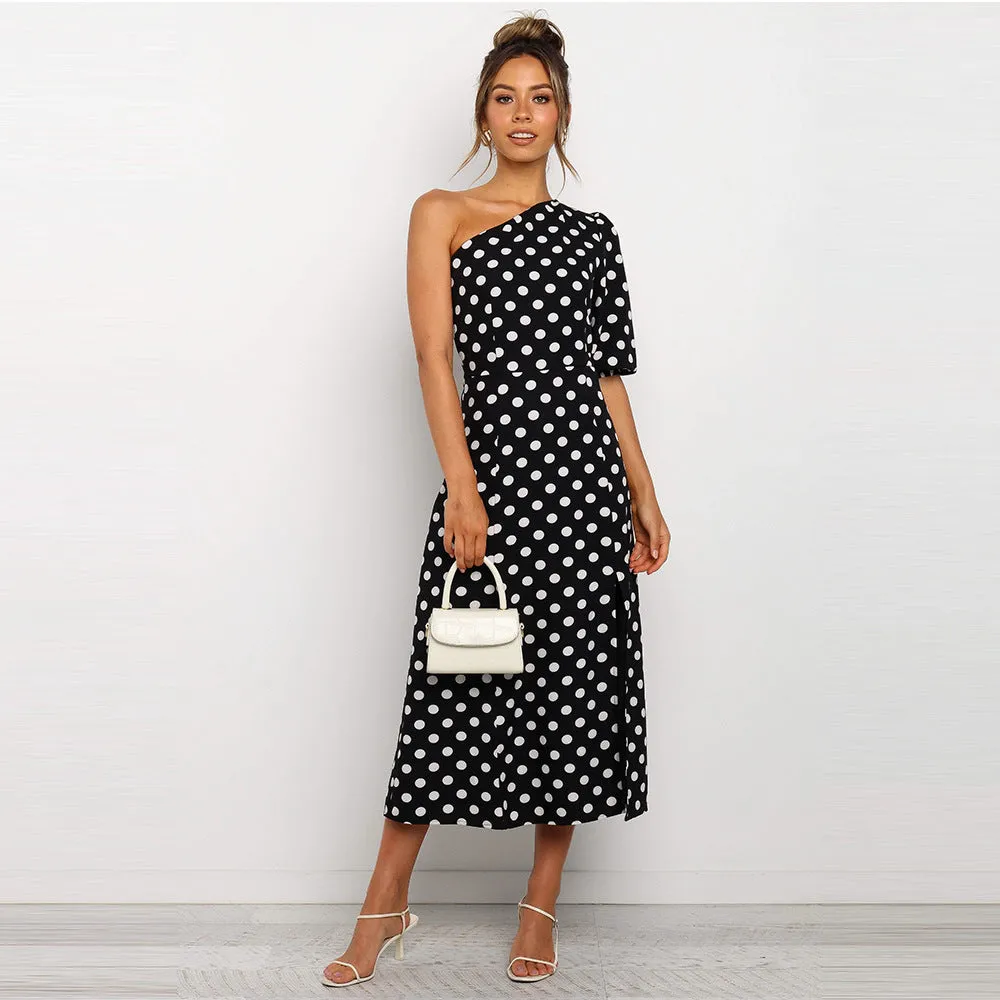 One Shoulder Daisy Floral Split Midi Dresses