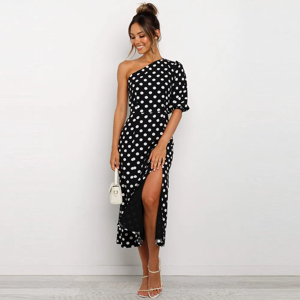 One Shoulder Daisy Floral Split Midi Dresses