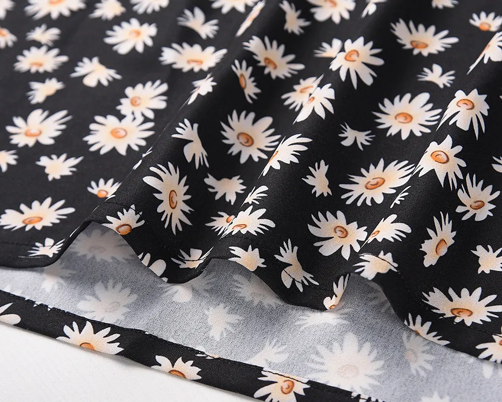 One Shoulder Daisy Floral Split Midi Dresses