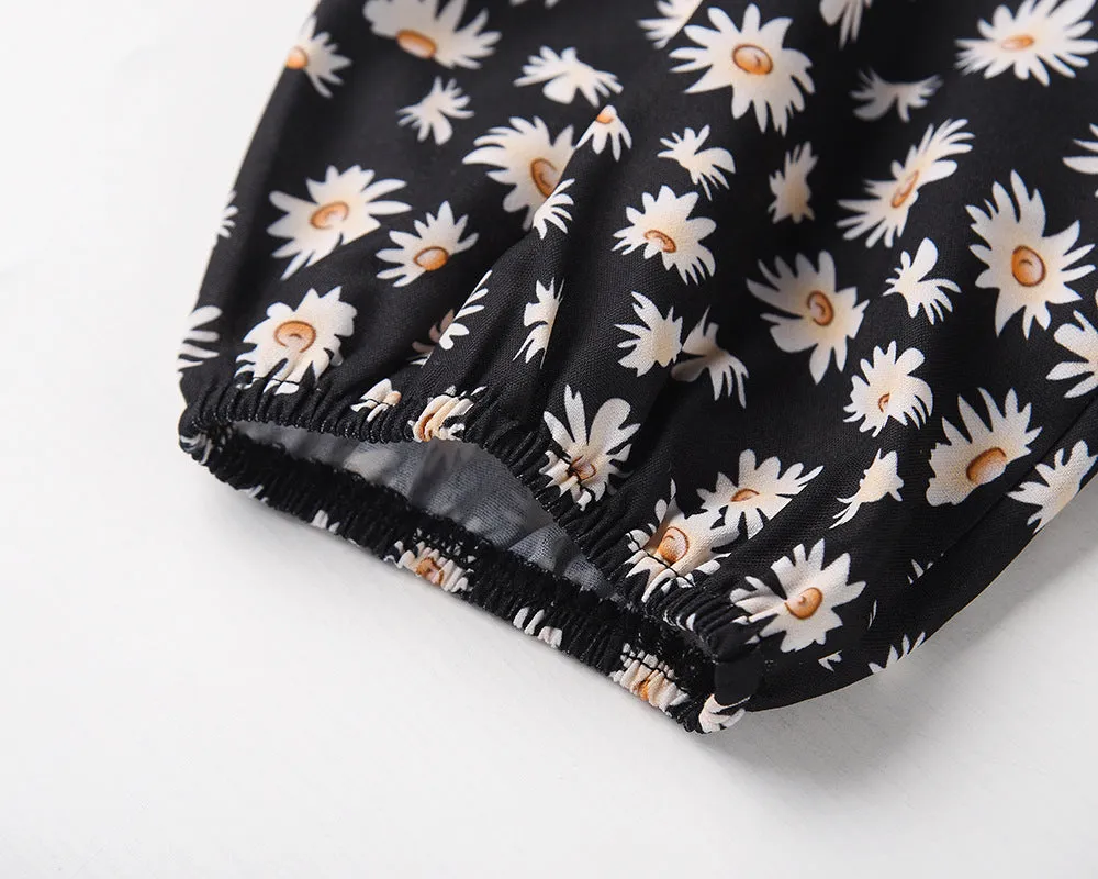 One Shoulder Daisy Floral Split Midi Dresses