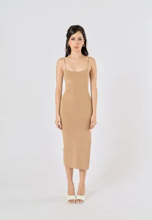 Oretha Khaki Thin Strap Knit Long Dress