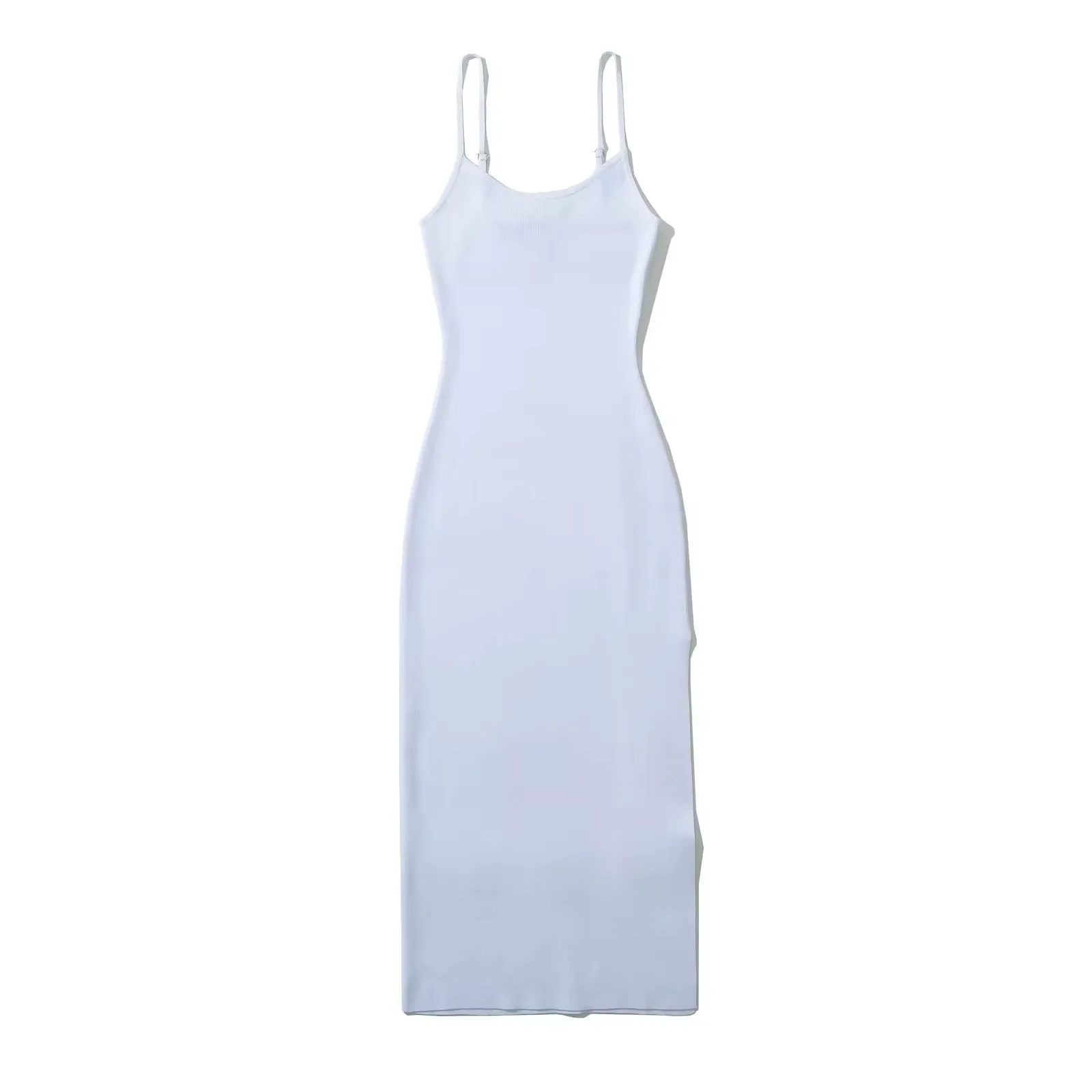 Oretha White Thin Strap Knit Long Dress