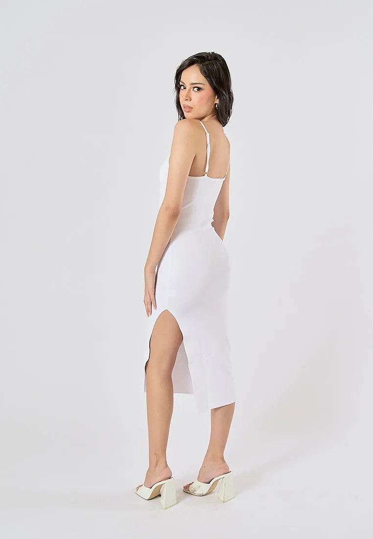 Oretha White Thin Strap Knit Long Dress