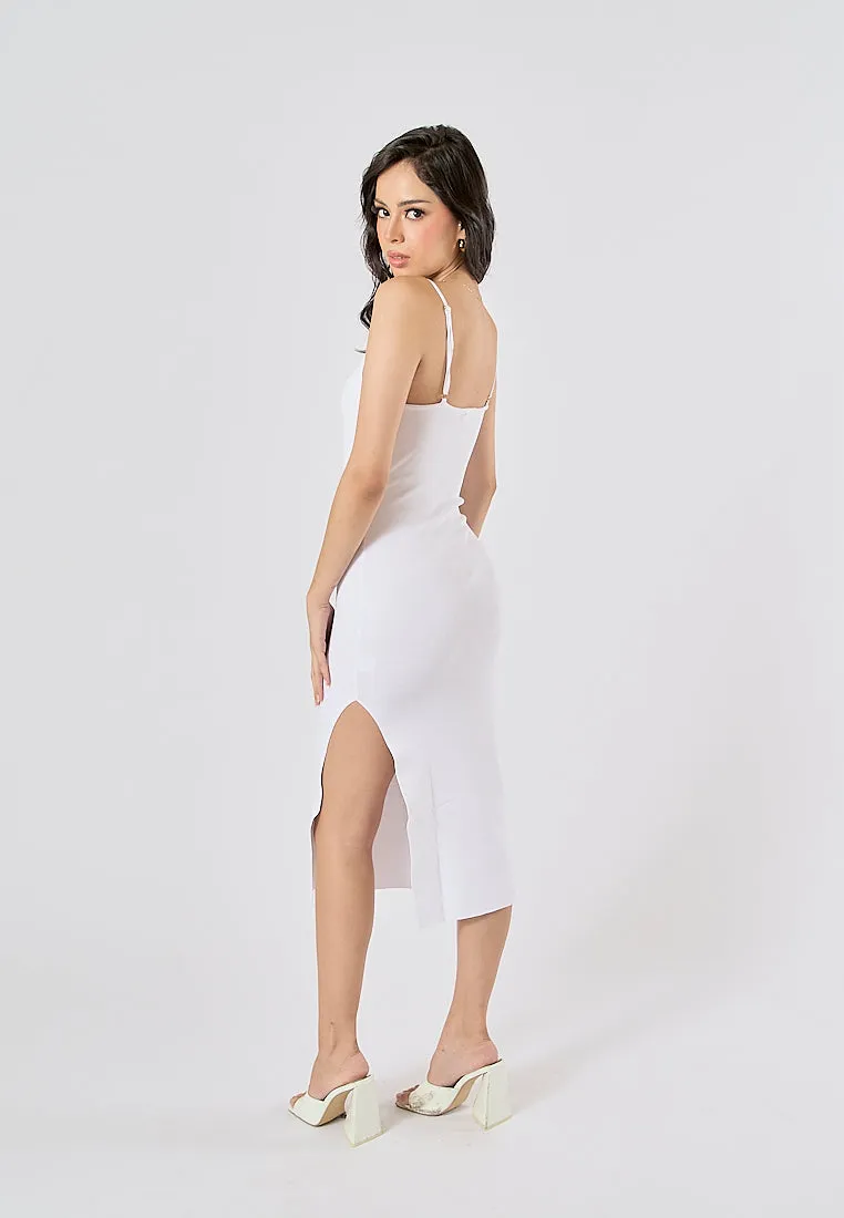 Oretha White Thin Strap Knit Long Dress