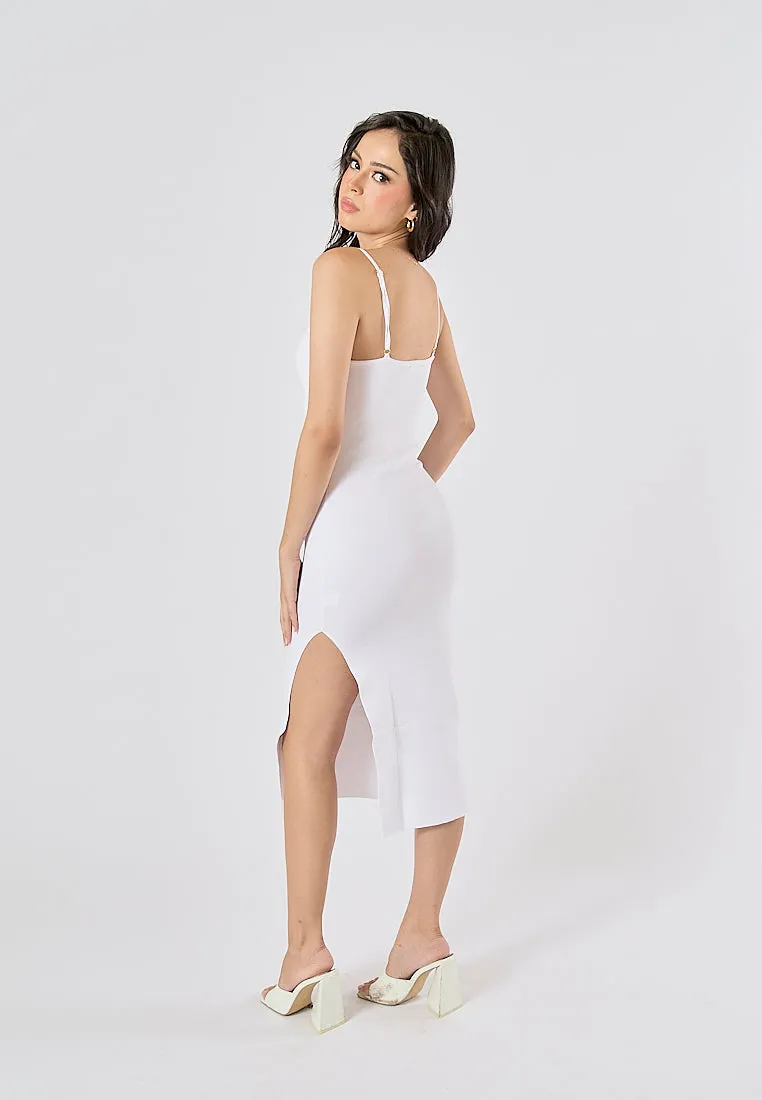 Oretha White Thin Strap Knit Long Dress
