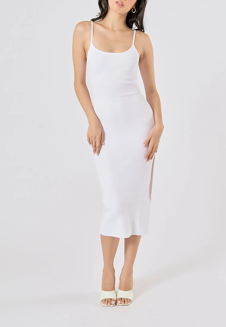 Oretha White Thin Strap Knit Long Dress