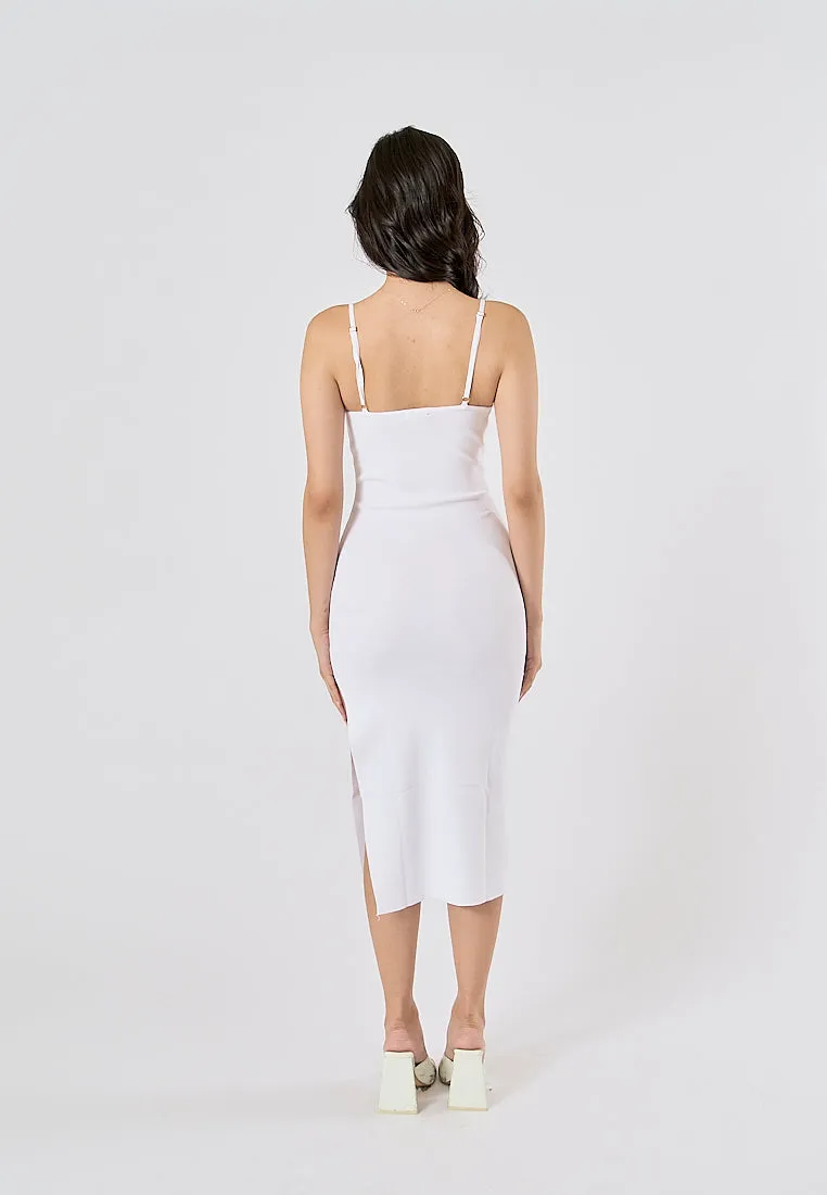 Oretha White Thin Strap Knit Long Dress