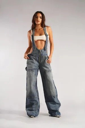 Overalls Luxe™ | Women's Sexy Plunge Denim Overalls | Distressed Design, Adjustable Straps, and Trendy Fit