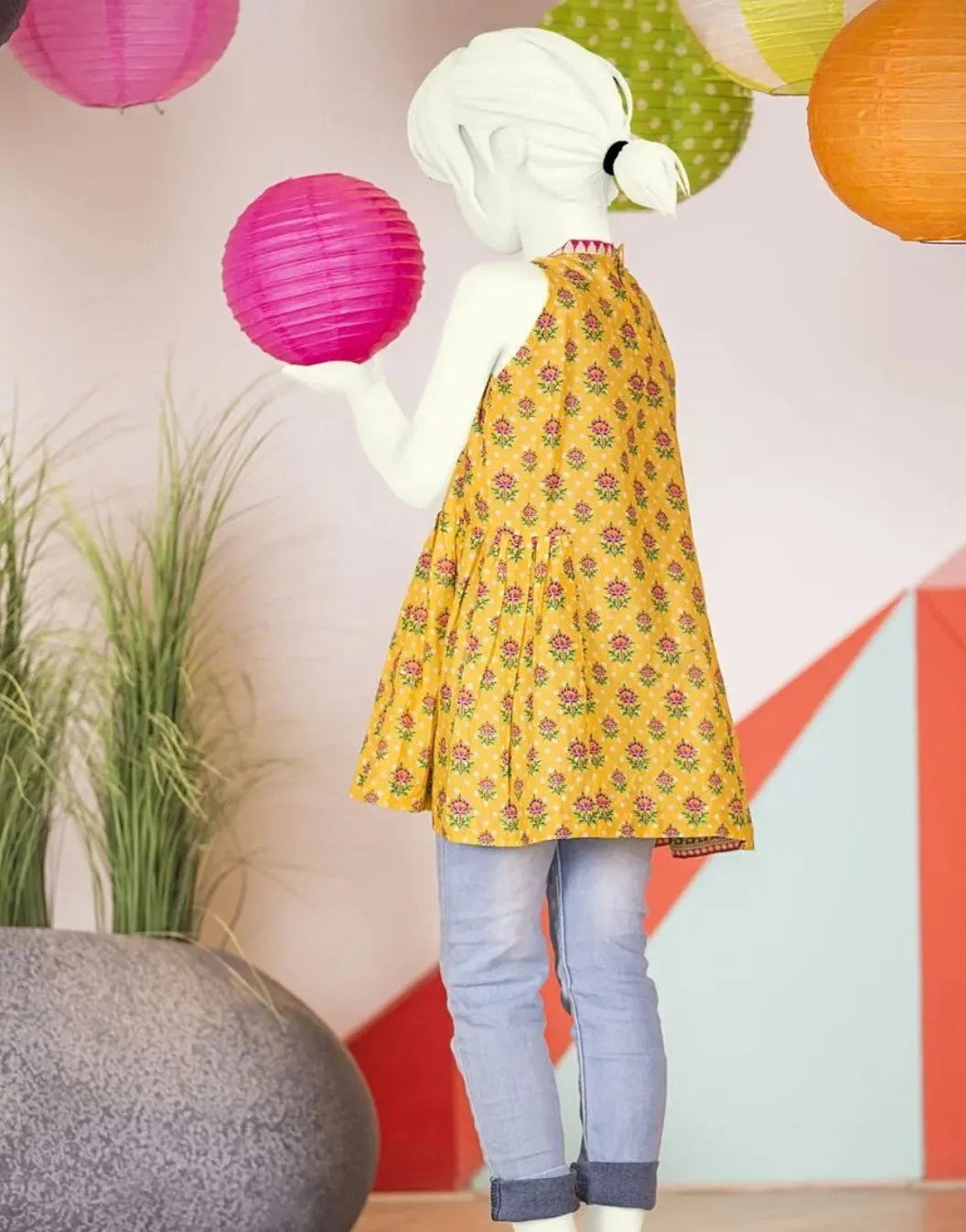 Pakistani kidz dress of yellow colour # K2677