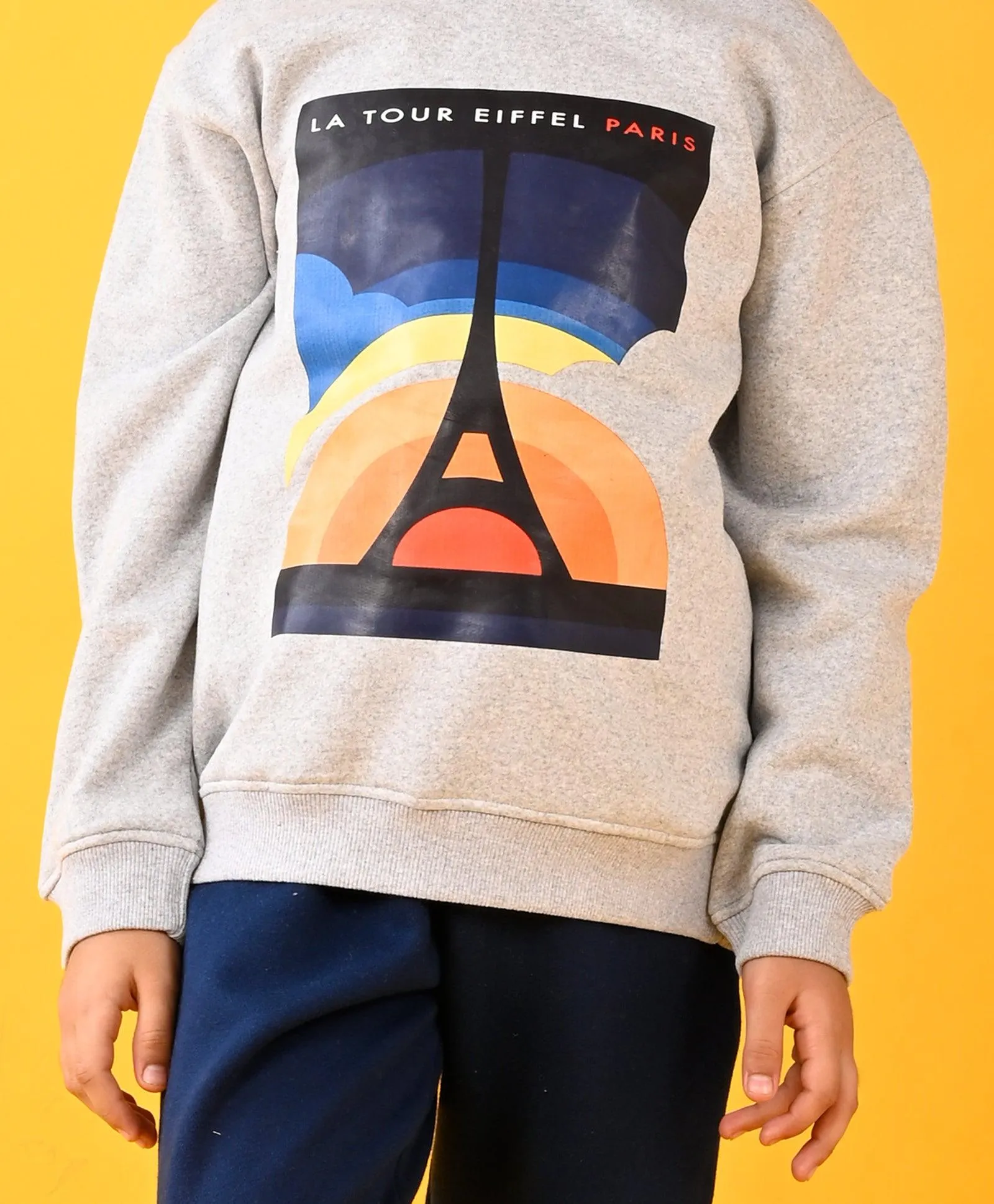 PARIS GREY MELANGE FLEECE HOODIE AND NAVY FLEECE JOGGER SET - GREY/NAVY