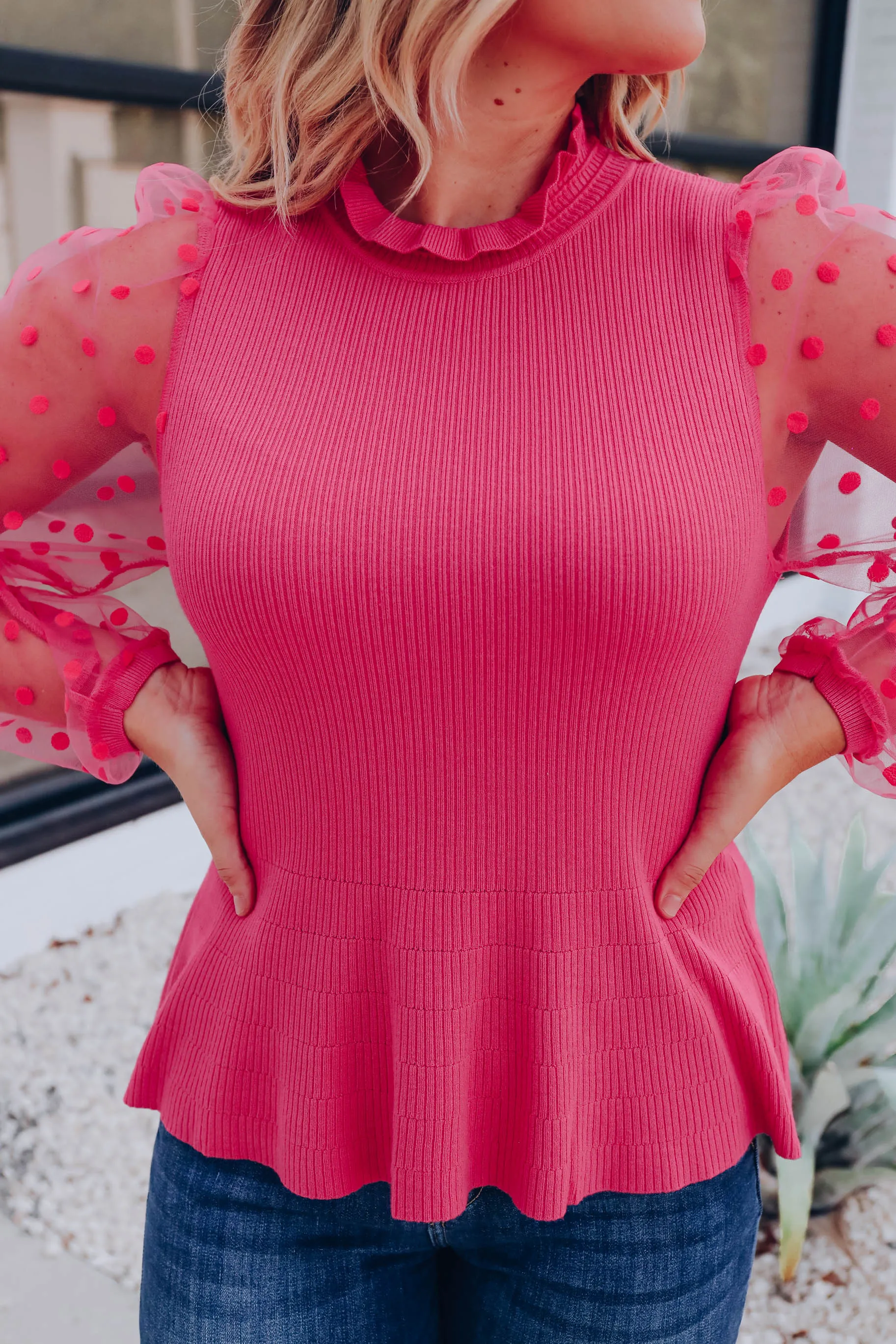 Passion Pink Peplum Sweater