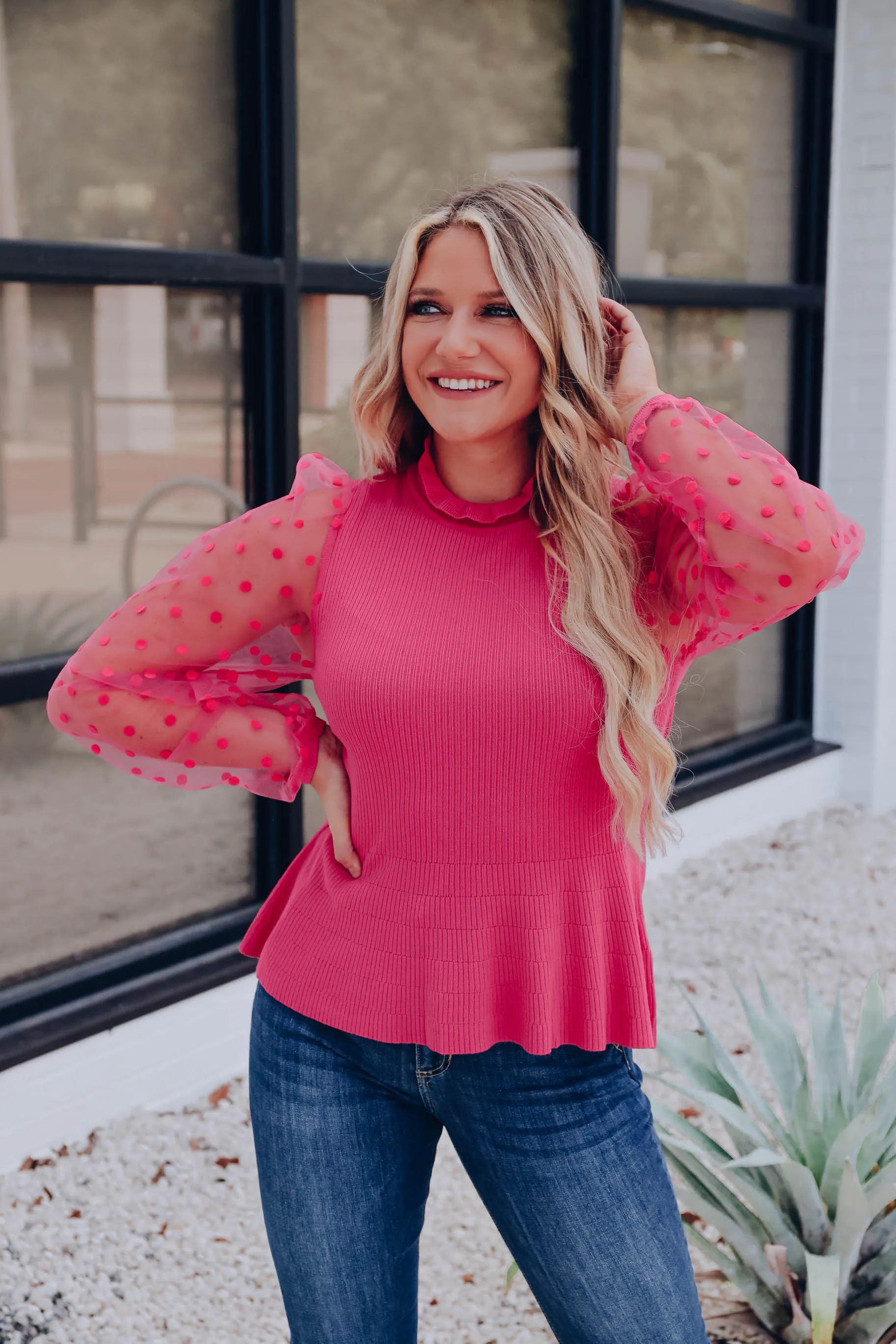 Passion Pink Peplum Sweater