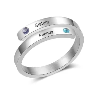 Personalized Couple Wrap Ring - Two Custom Names - Two Custom Birthstone - Engraved Rings