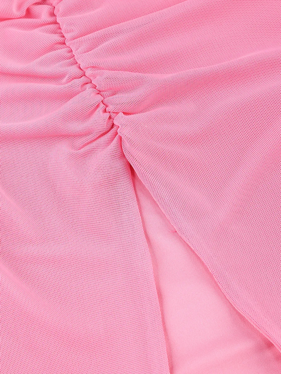 PINK CUT OUT SPLIT RUCHED MAXI DRESS