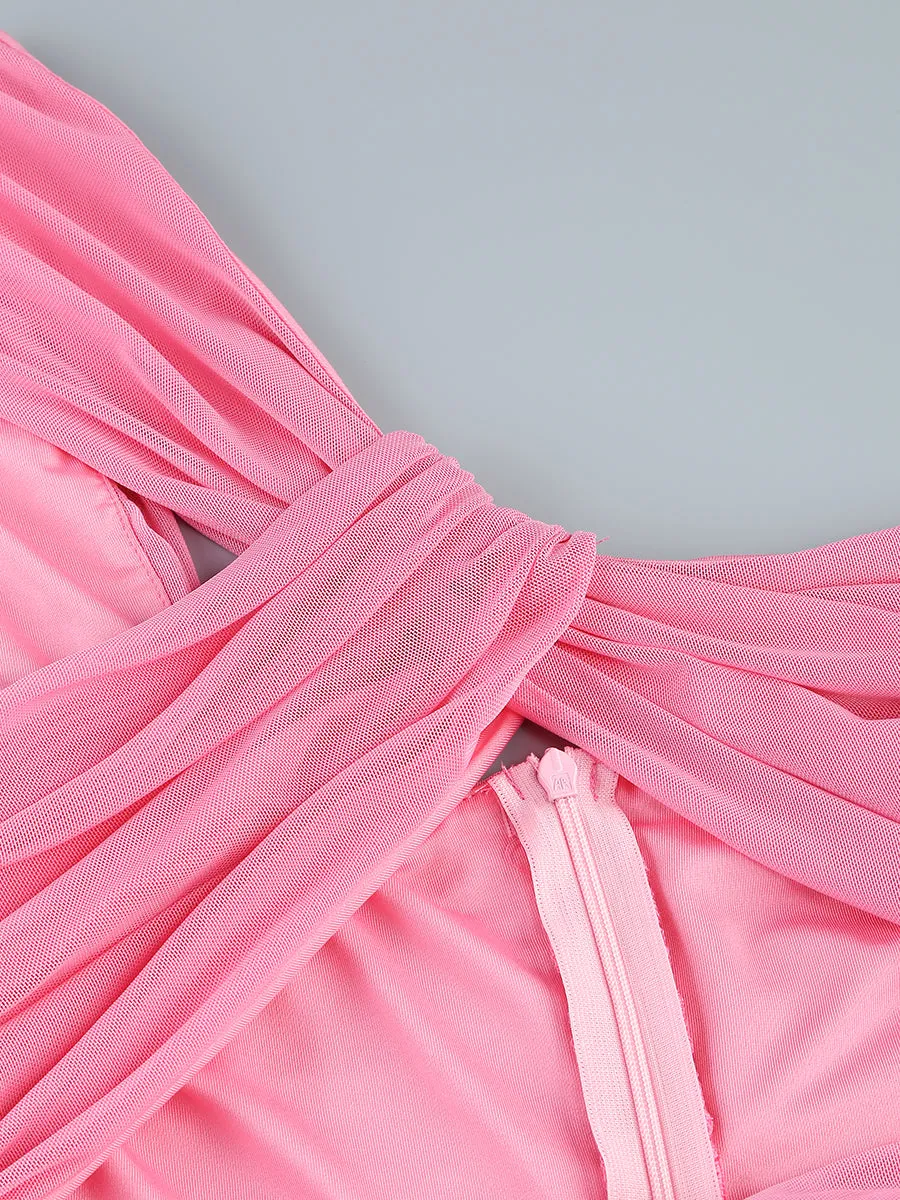 PINK CUT OUT SPLIT RUCHED MAXI DRESS