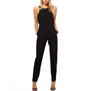 Plus Size Overalls Summer Style Women Casual Black Back Zipper Hollow Sleeveless Long Playsuits Rompers Womens Jumpsuit