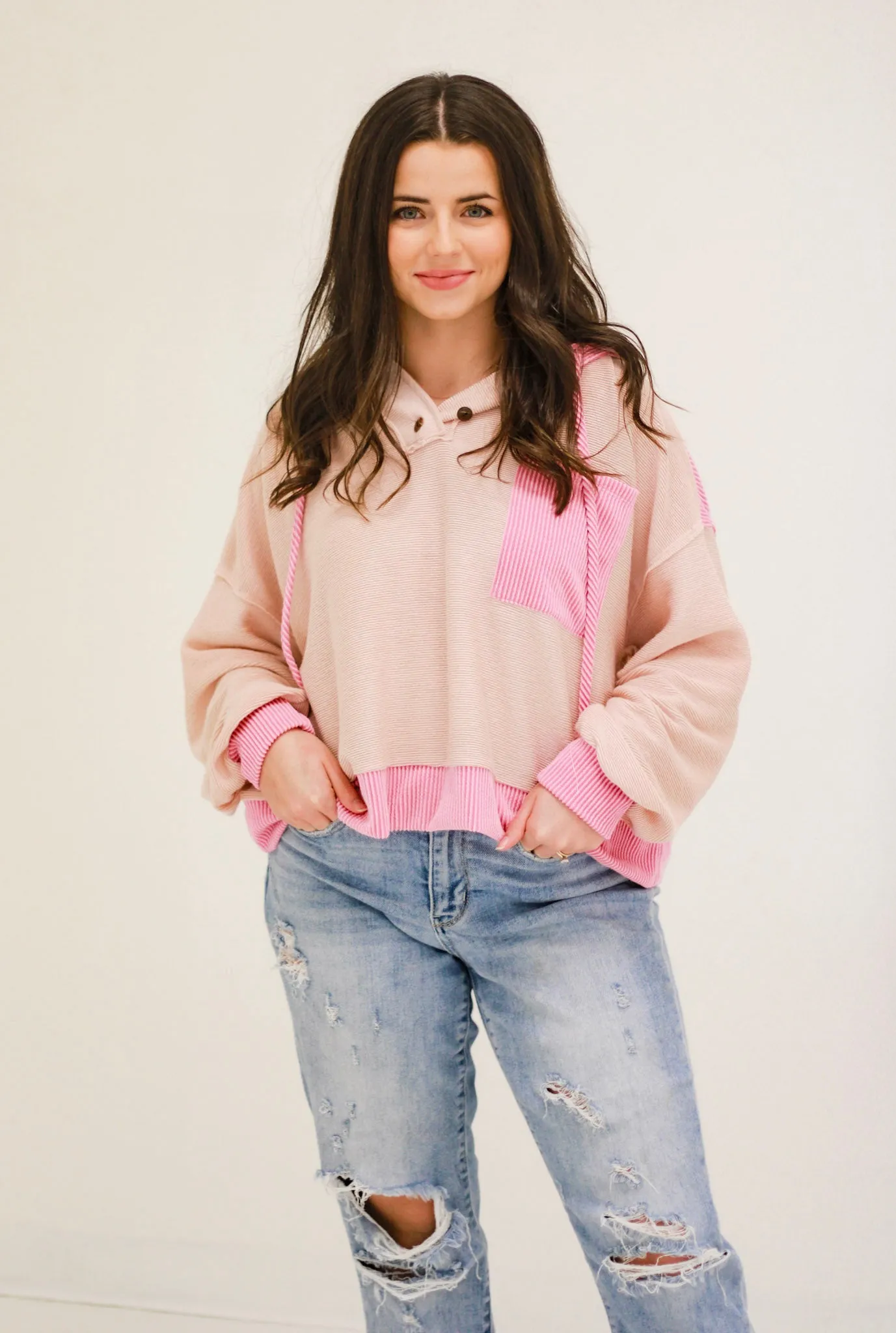 Pretty in Pink Ribbed Pullover