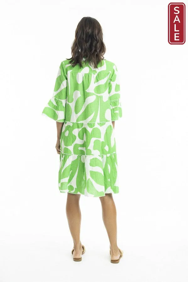 Print Linen 3/4 Sleeve Layered Dress