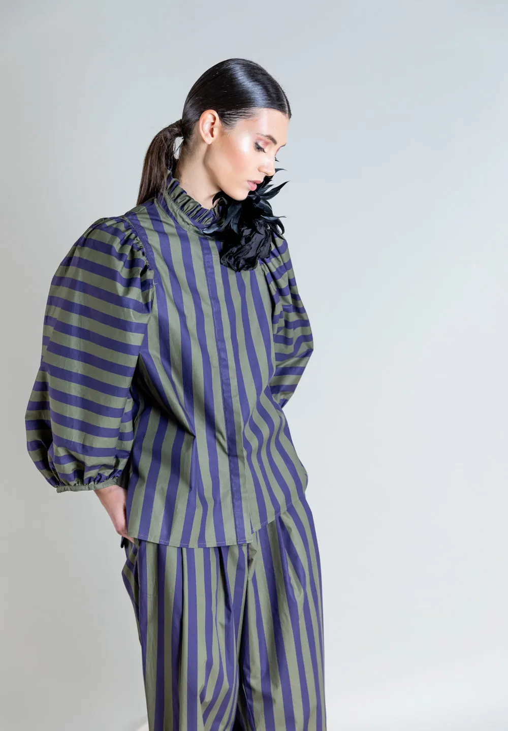 Psophia Striped Bubble Sleeve Shirt