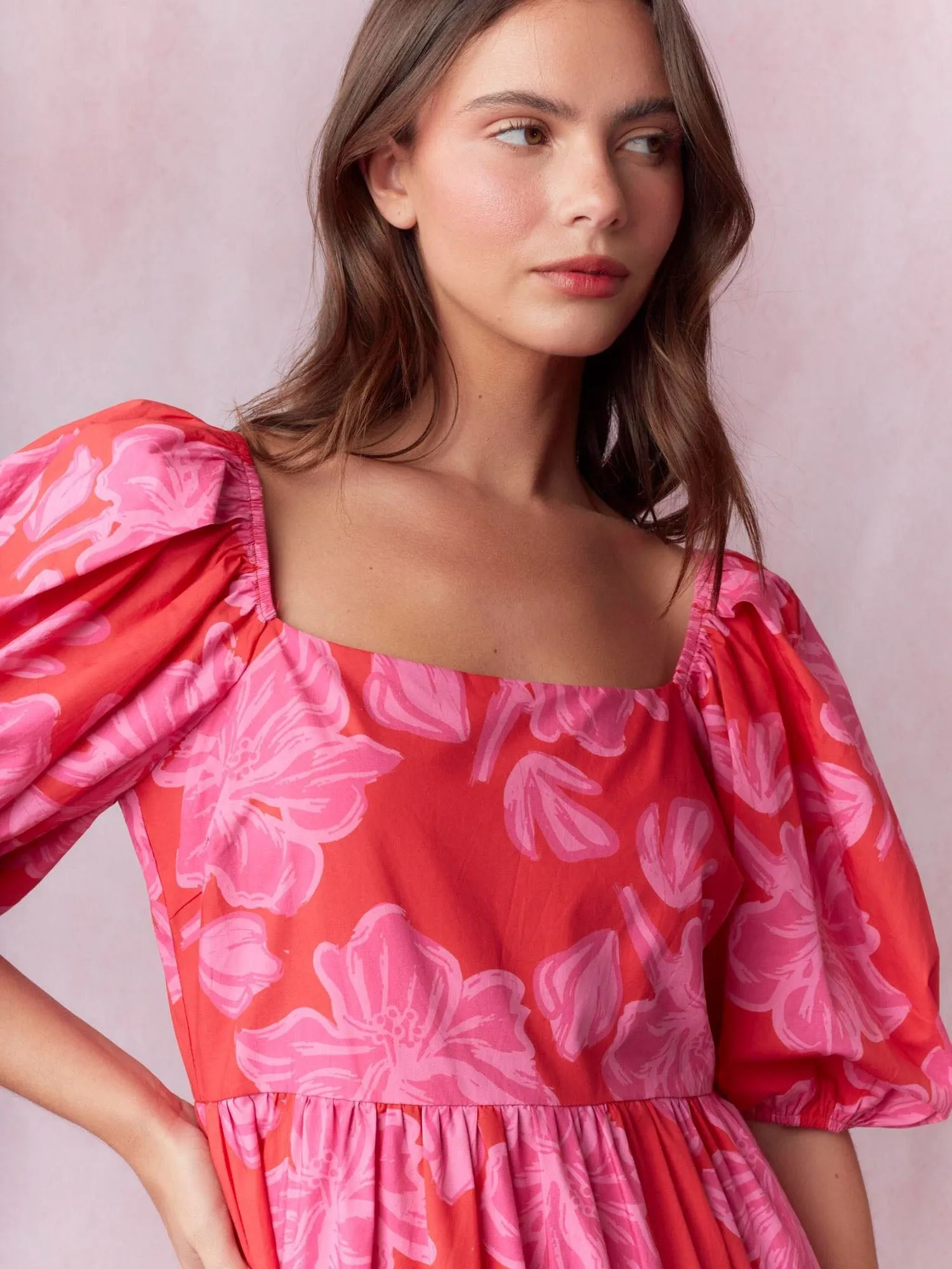 Puff Short Sleeve Flower Sun Dress